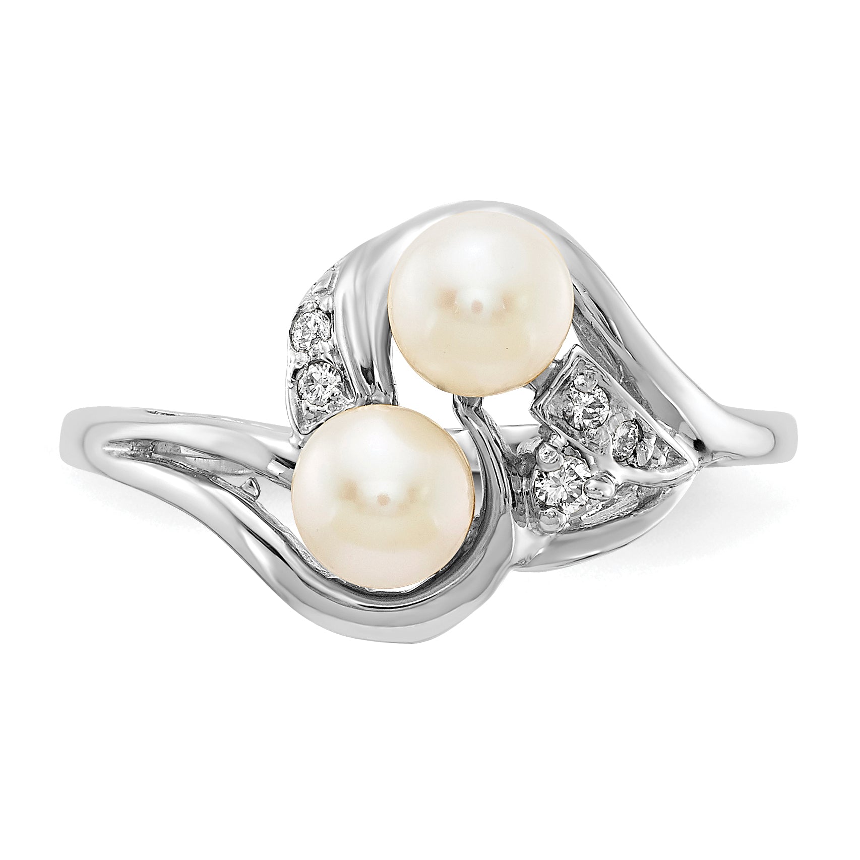 14k White Gold 4mm Fresh Water Cultured Pearl AA Diamond ring