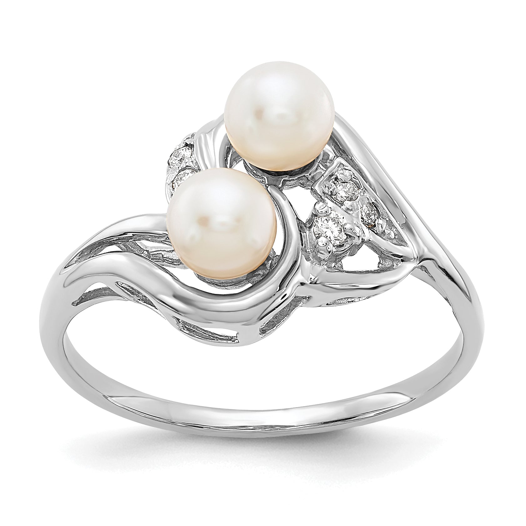 14k White Gold 4mm Fresh Water Cultured Pearl AA Diamond ring