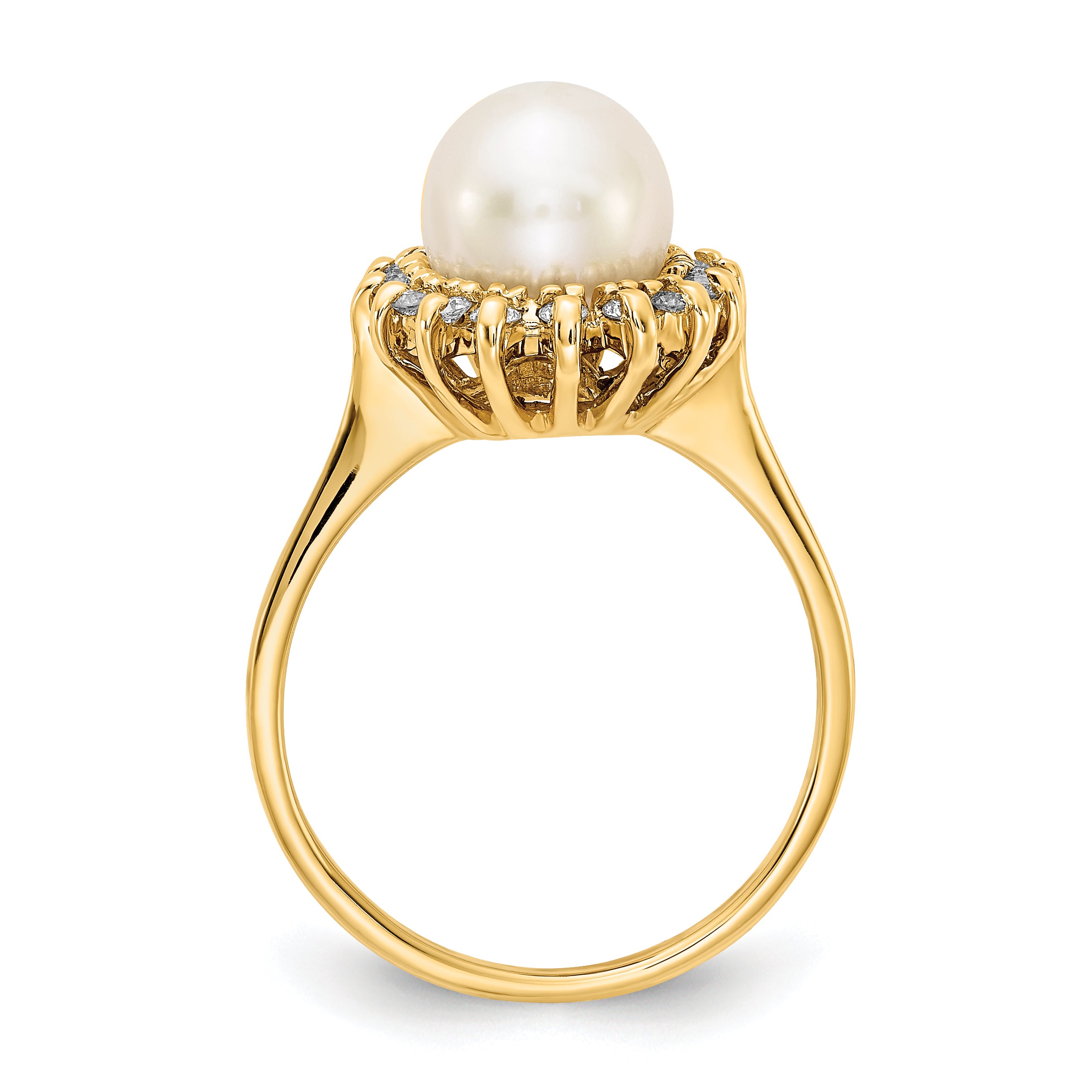 14k 7.5mm Fresh Water Cultured Pearl AA Diamond ring