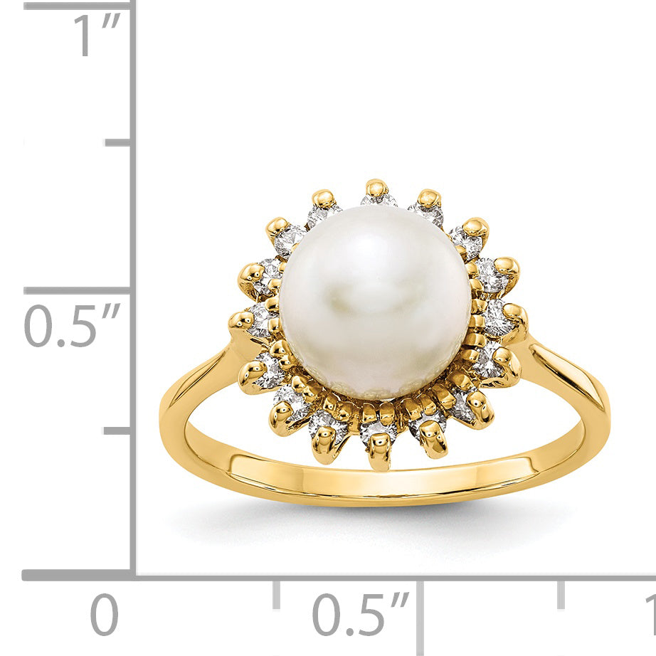 14k 7.5mm Fresh Water Cultured Pearl AA Diamond ring