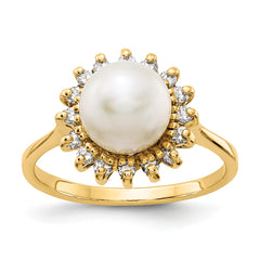 14k 7.5mm Fresh Water Cultured Pearl AA Diamond ring