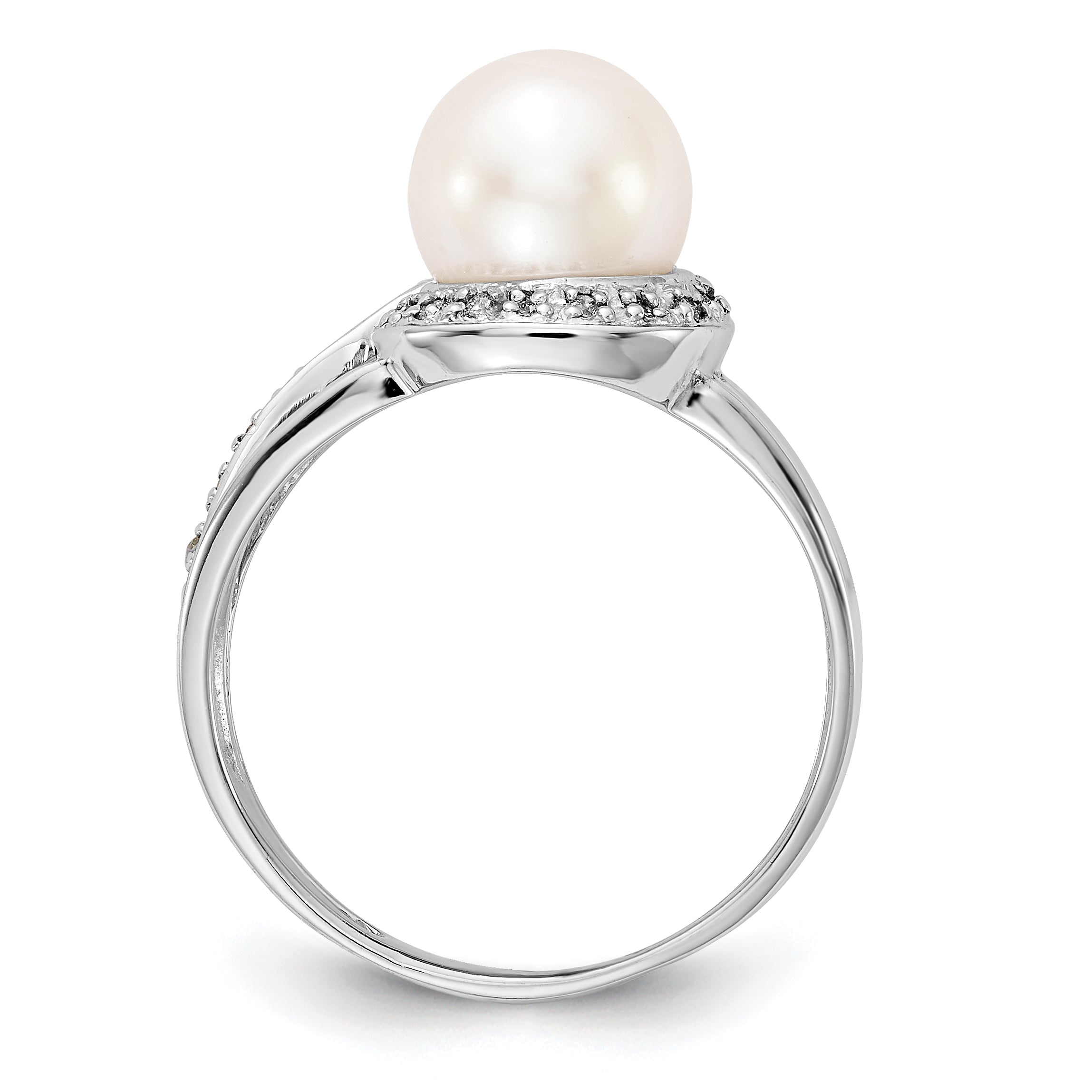 14k White Gold 7.5mm Fresh Water Cultured Pearl AA Diamond ring