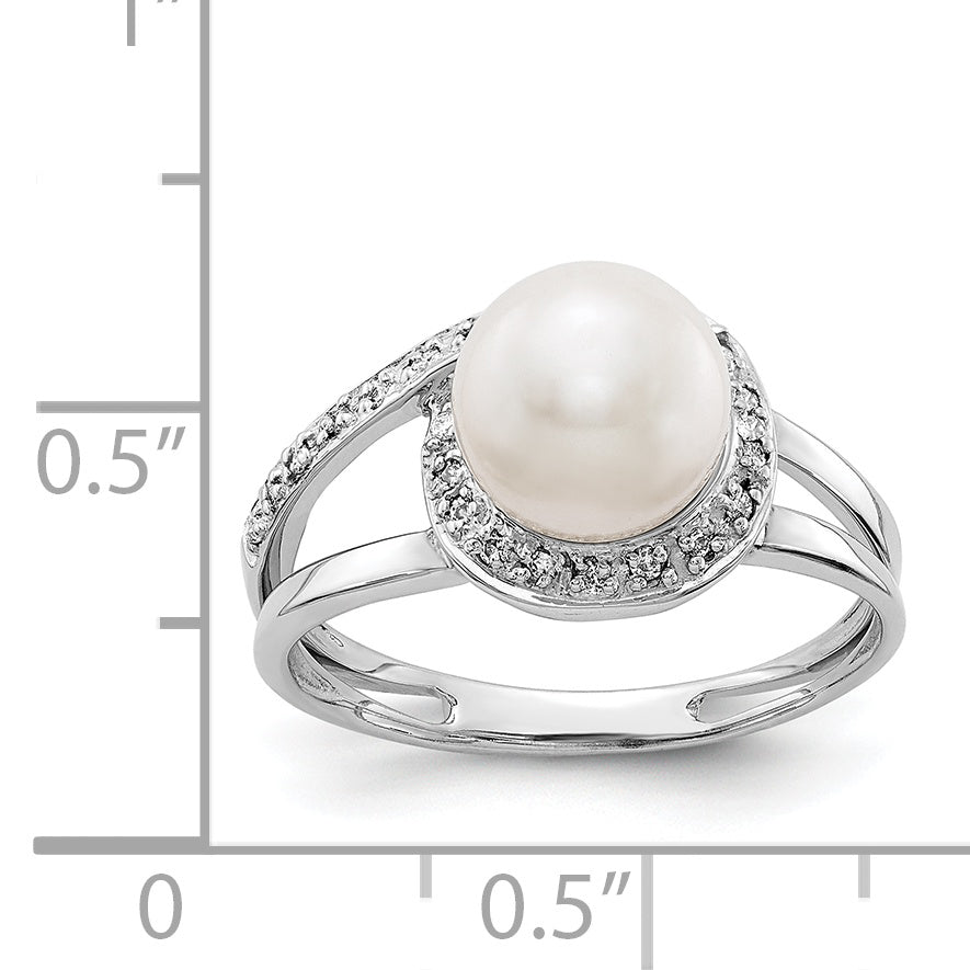 14k White Gold 7.5mm Fresh Water Cultured Pearl AA Diamond ring