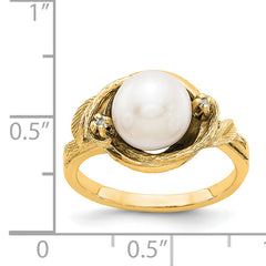 14k 7.5mm Fresh Water Cultured Pearl AA Diamond ring