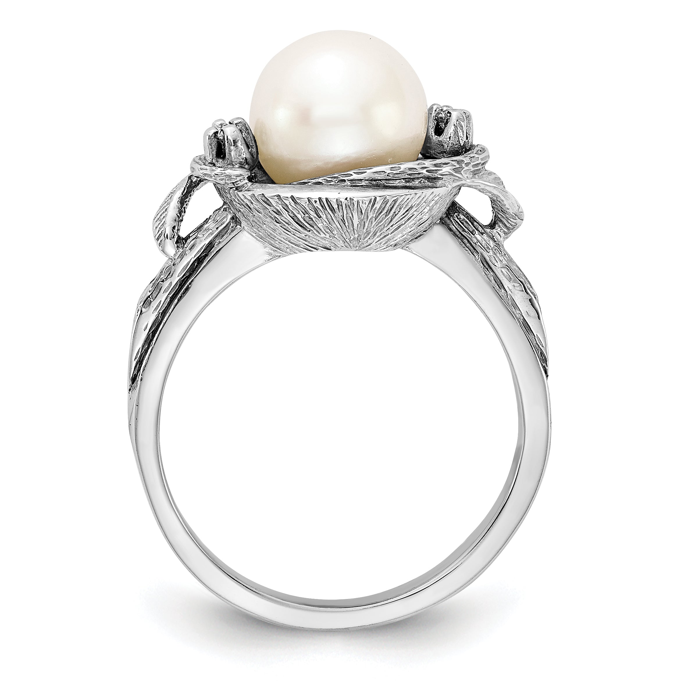 14k White Gold 7.5mm Fresh Water Cultured Pearl AA Diamond ring