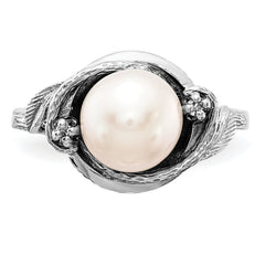 14k White Gold 7.5mm Fresh Water Cultured Pearl AA Diamond ring