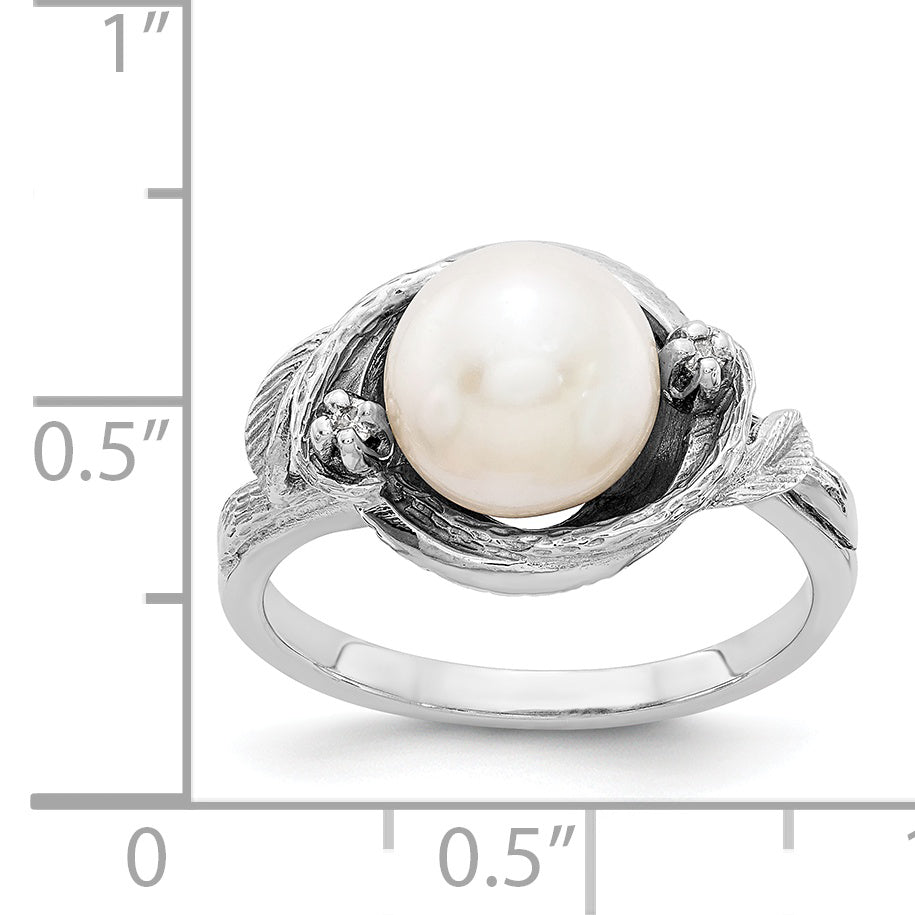 14k White Gold 7.5mm Fresh Water Cultured Pearl AA Diamond ring