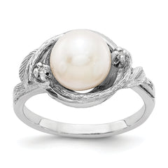 14k White Gold 7.5mm Fresh Water Cultured Pearl AA Diamond ring