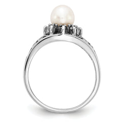 14k White Gold 6mm Fresh Water Cultured Pearl AA Diamond ring