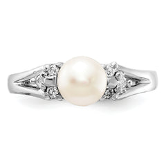 14k White Gold 6mm Fresh Water Cultured Pearl AA Diamond ring