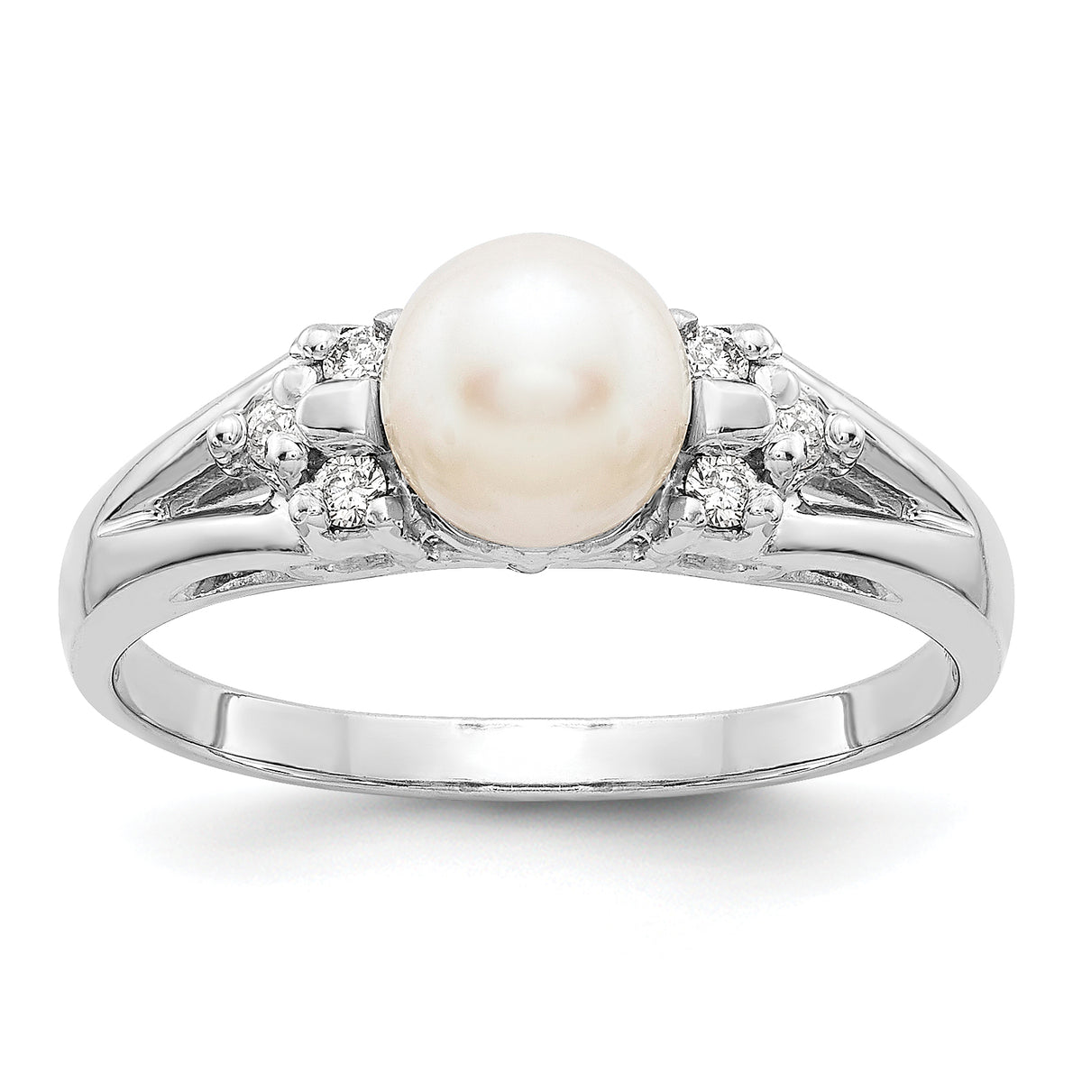 14k White Gold 6mm Fresh Water Cultured Pearl AA Diamond ring