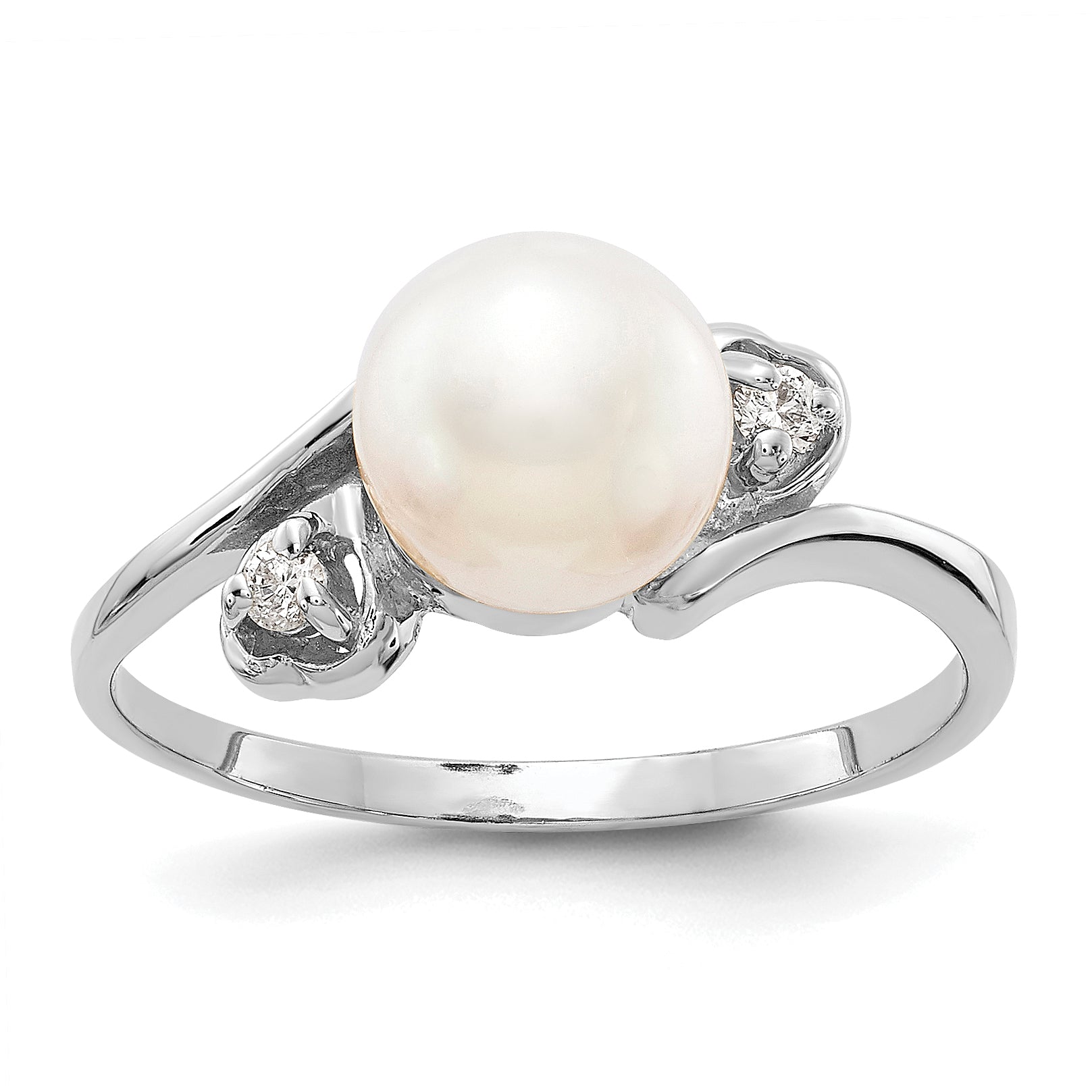 14k White Gold 7mm Fresh Water Cultured Pearl AA Diamond ring