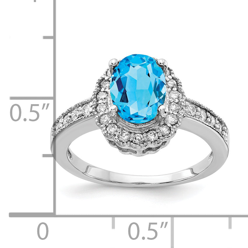 14k White Gold 8x6mm Oval Blue Topaz AA Diamond ring