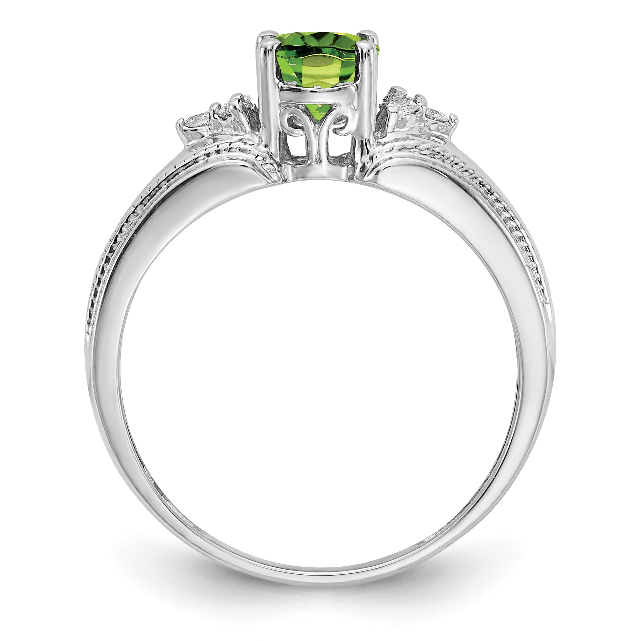 14k White Gold 7x5mm Oval Peridot AA Diamond ring