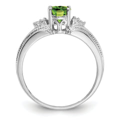 14k White Gold 7x5mm Oval Peridot AA Diamond ring