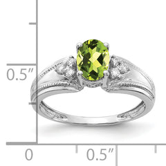 14k White Gold 7x5mm Oval Peridot AA Diamond ring