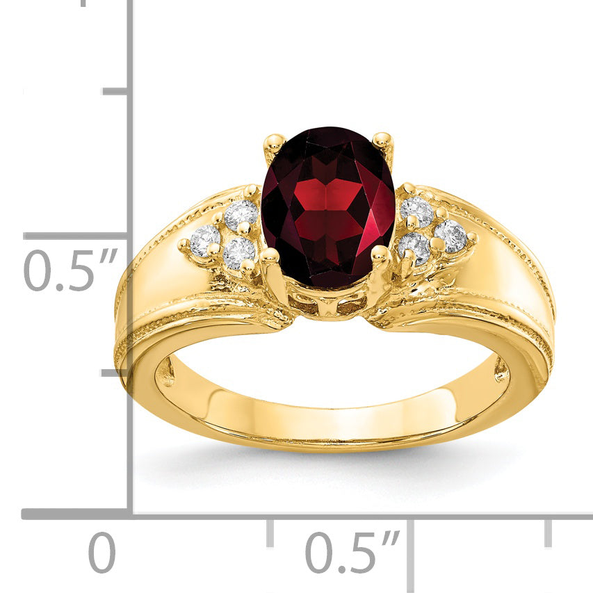 14k 8x6mm Oval Garnet AA Diamond ring