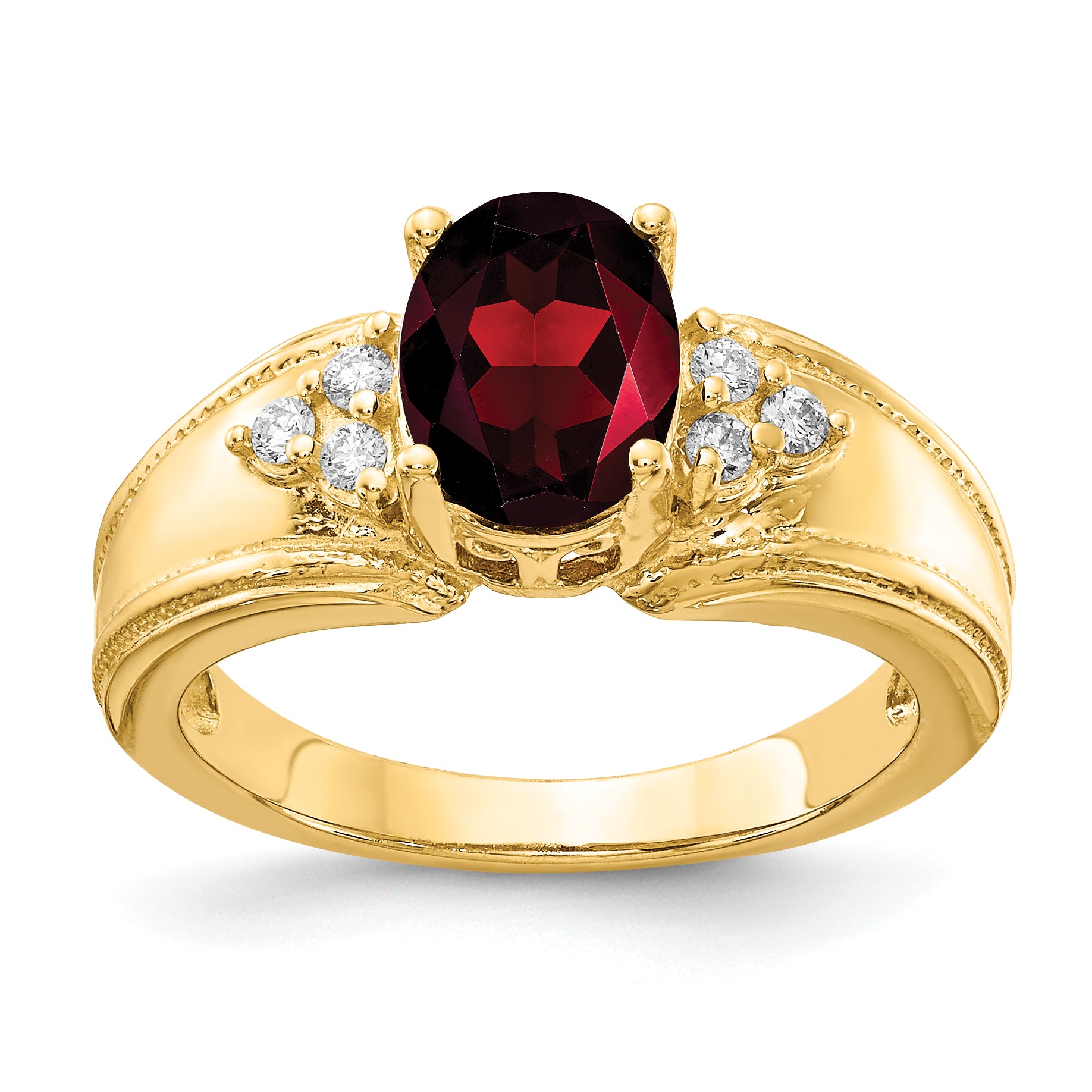 14k 8x6mm Oval Garnet AA Diamond ring