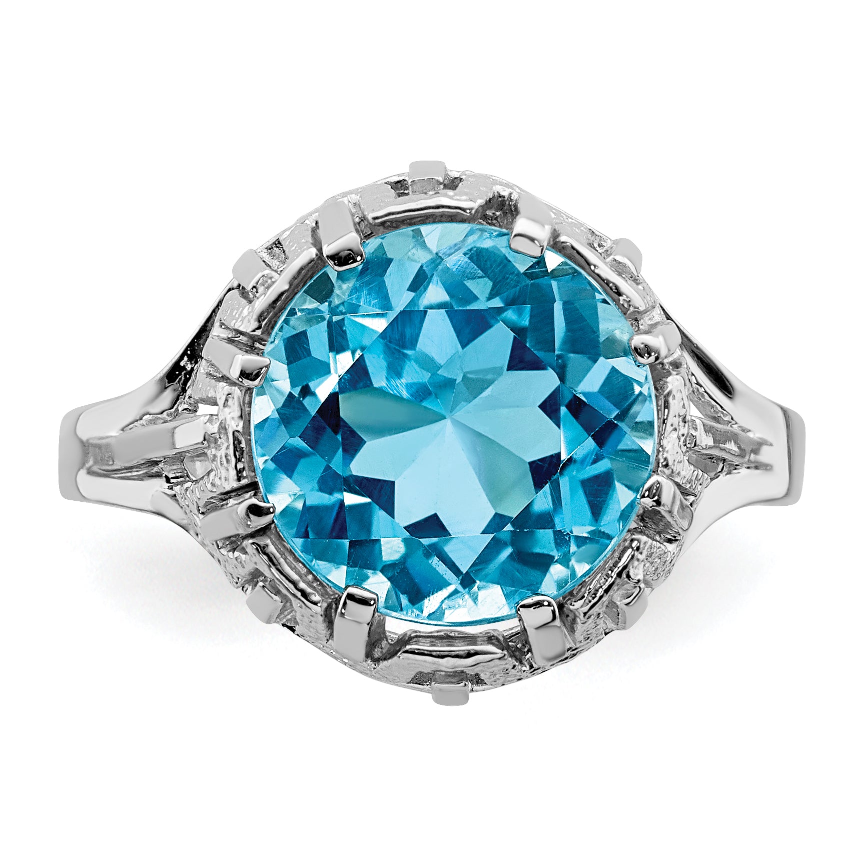 14k White Gold 10mm Blue Topaz ring