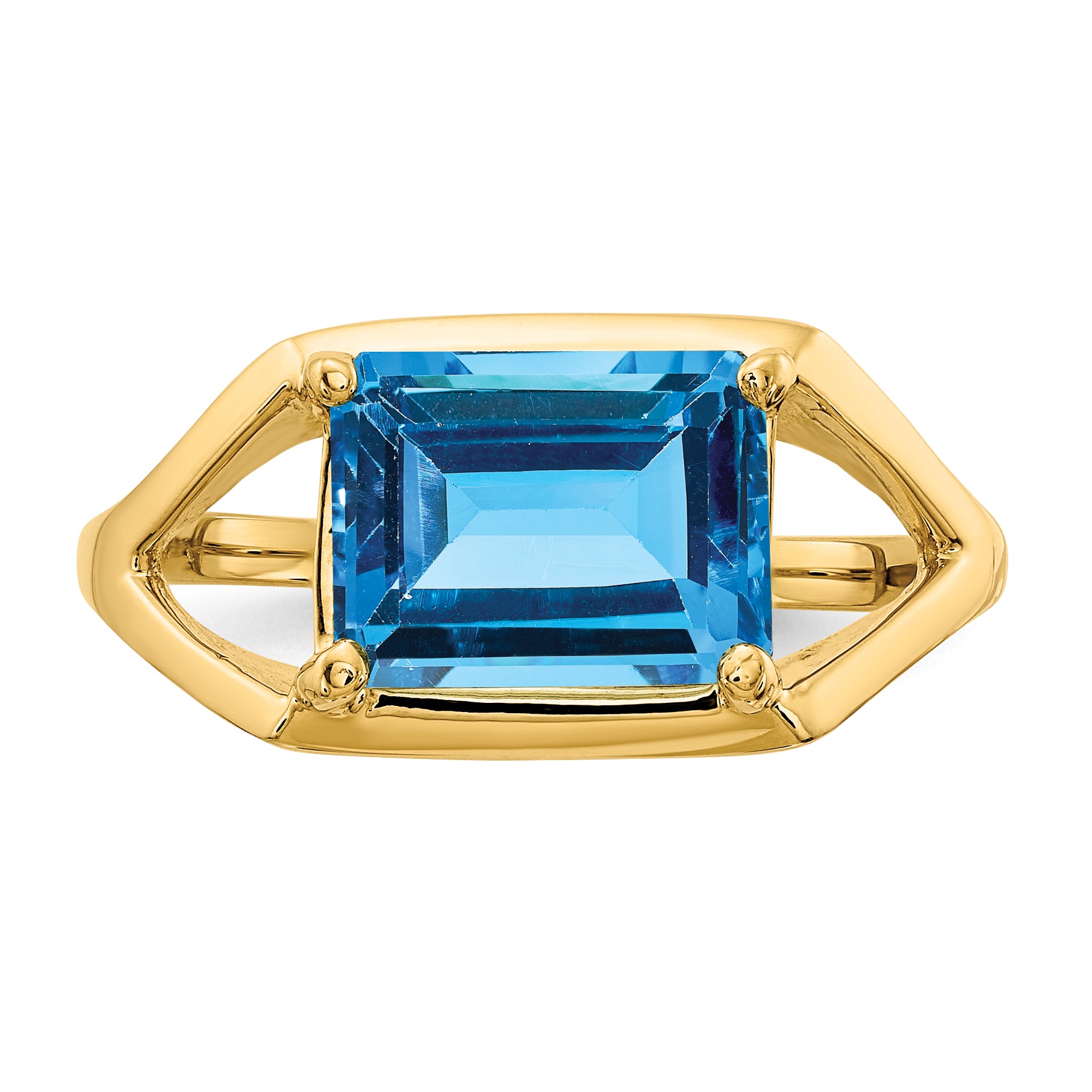 14k 9x7mm Emerald Cut Blue Topaz ring