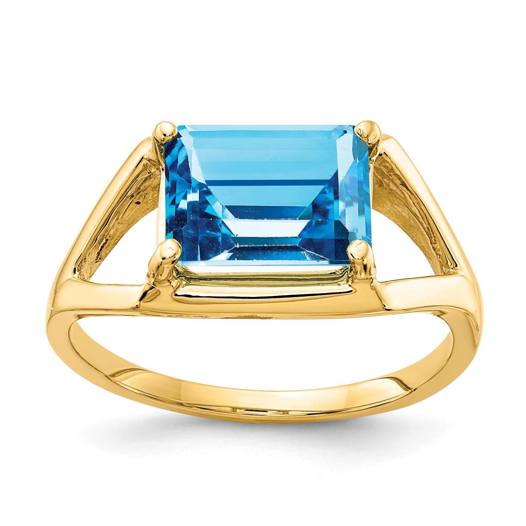 14k 9x7mm Emerald Cut Blue Topaz ring