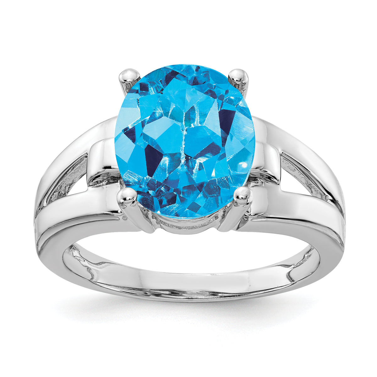 14k White Gold 11x9mm Oval Blue Topaz ring