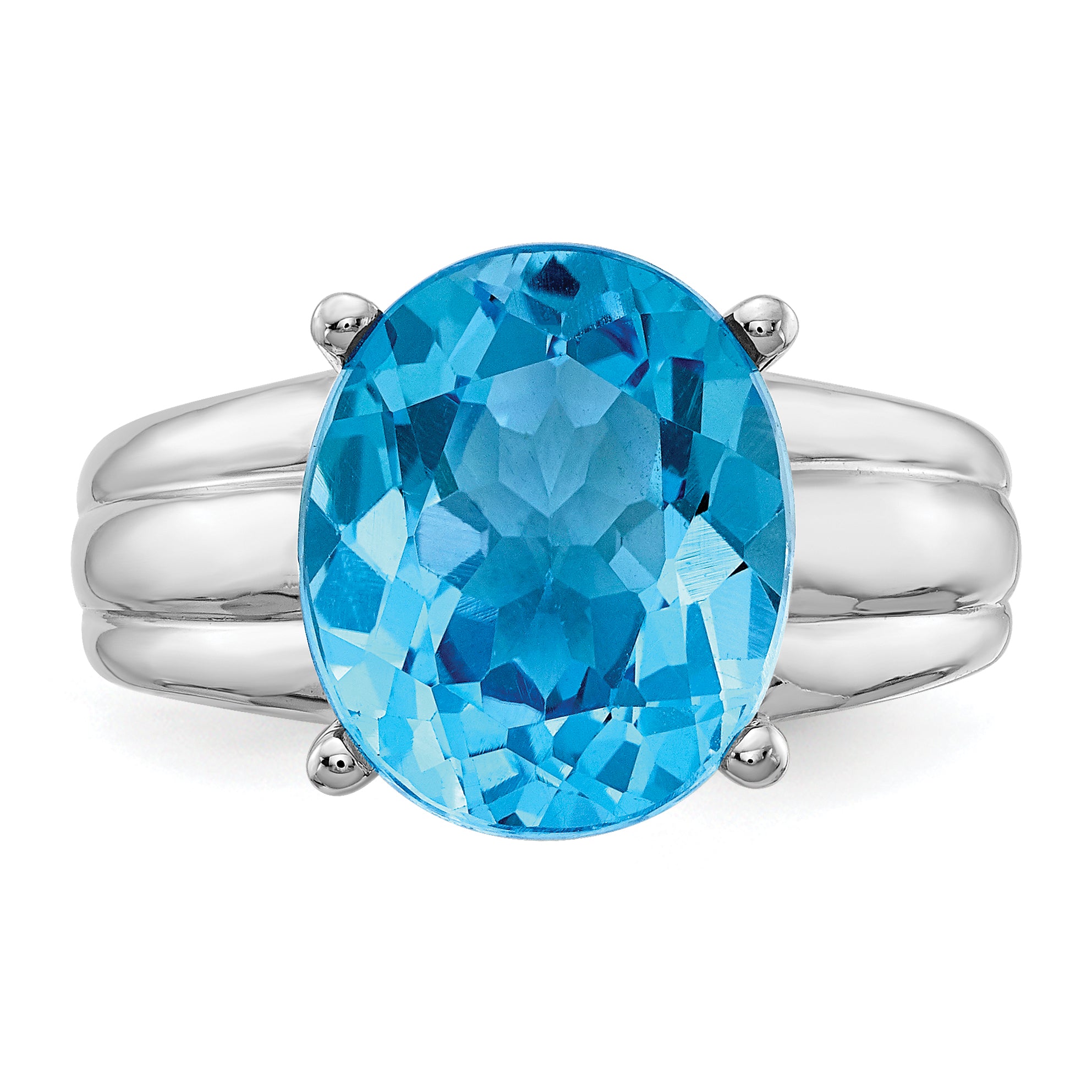 14k White Gold 12x10mm Oval Blue Topaz ring