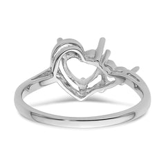 14k White Gold 6mm Heart/4mm Heart Gemstone Ring Mounting