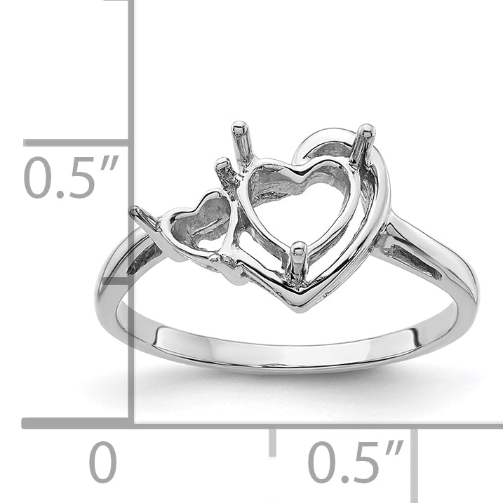 14k White Gold 6mm Heart/4mm Heart Gemstone Ring Mounting