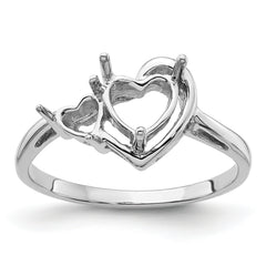 14k White Gold 6mm Heart/4mm Heart Gemstone Ring Mounting