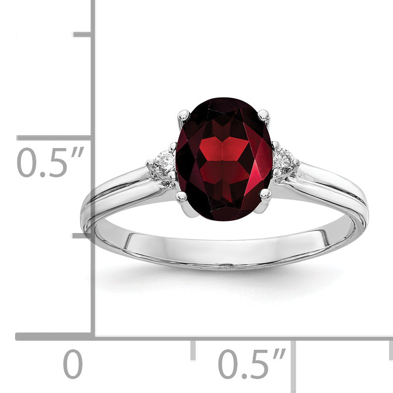 14k White Gold 8x6mm Oval Garnet AA Diamond ring