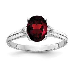 14k White Gold 8x6mm Oval Garnet AA Diamond ring