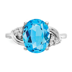 14k White Gold 10x8mm Oval Blue Topaz AA Diamond ring