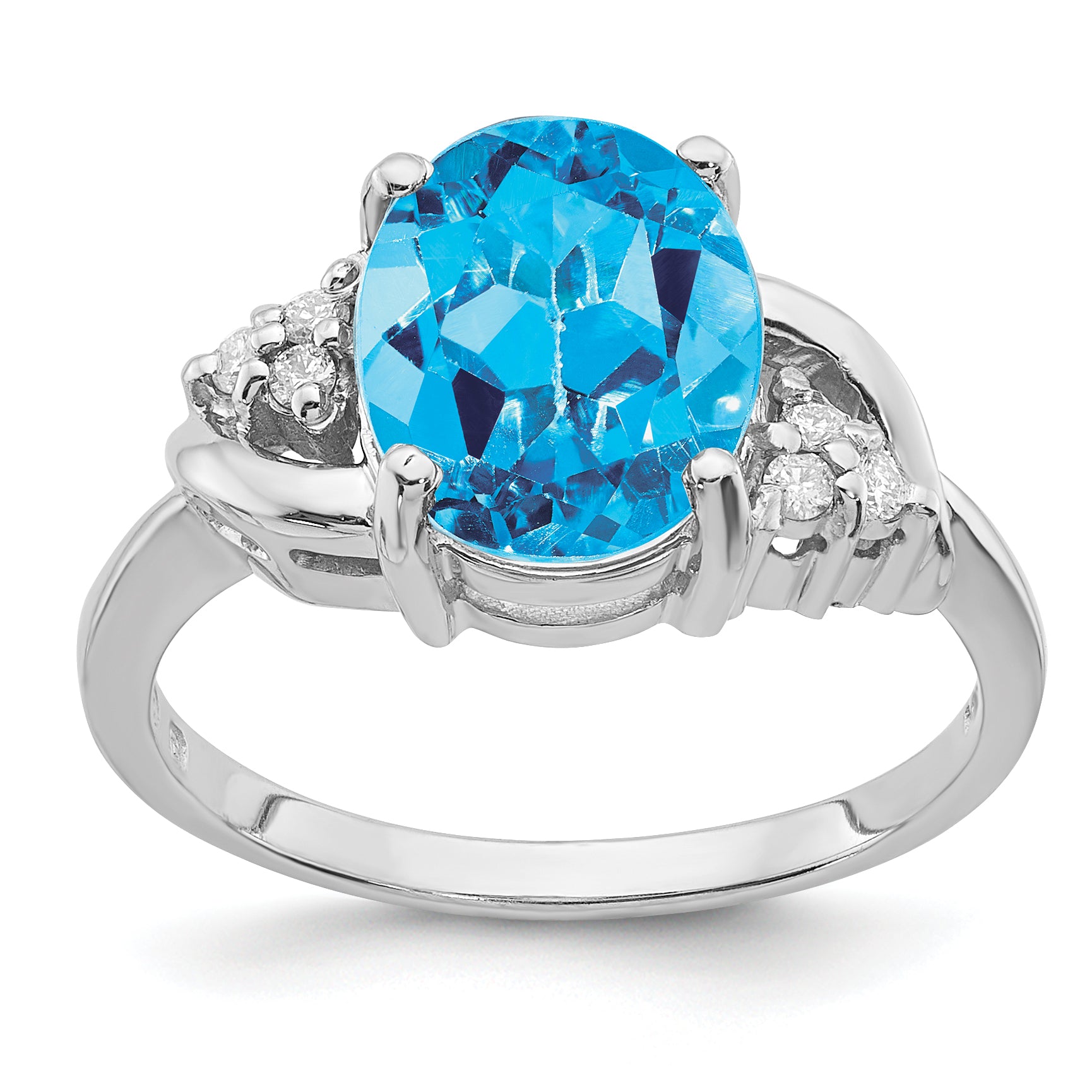 14k White Gold 10x8mm Oval Blue Topaz AA Diamond ring