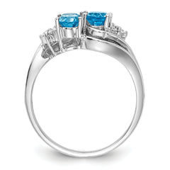 14k White Gold 6x4mm Oval Blue Topaz AA Diamond ring