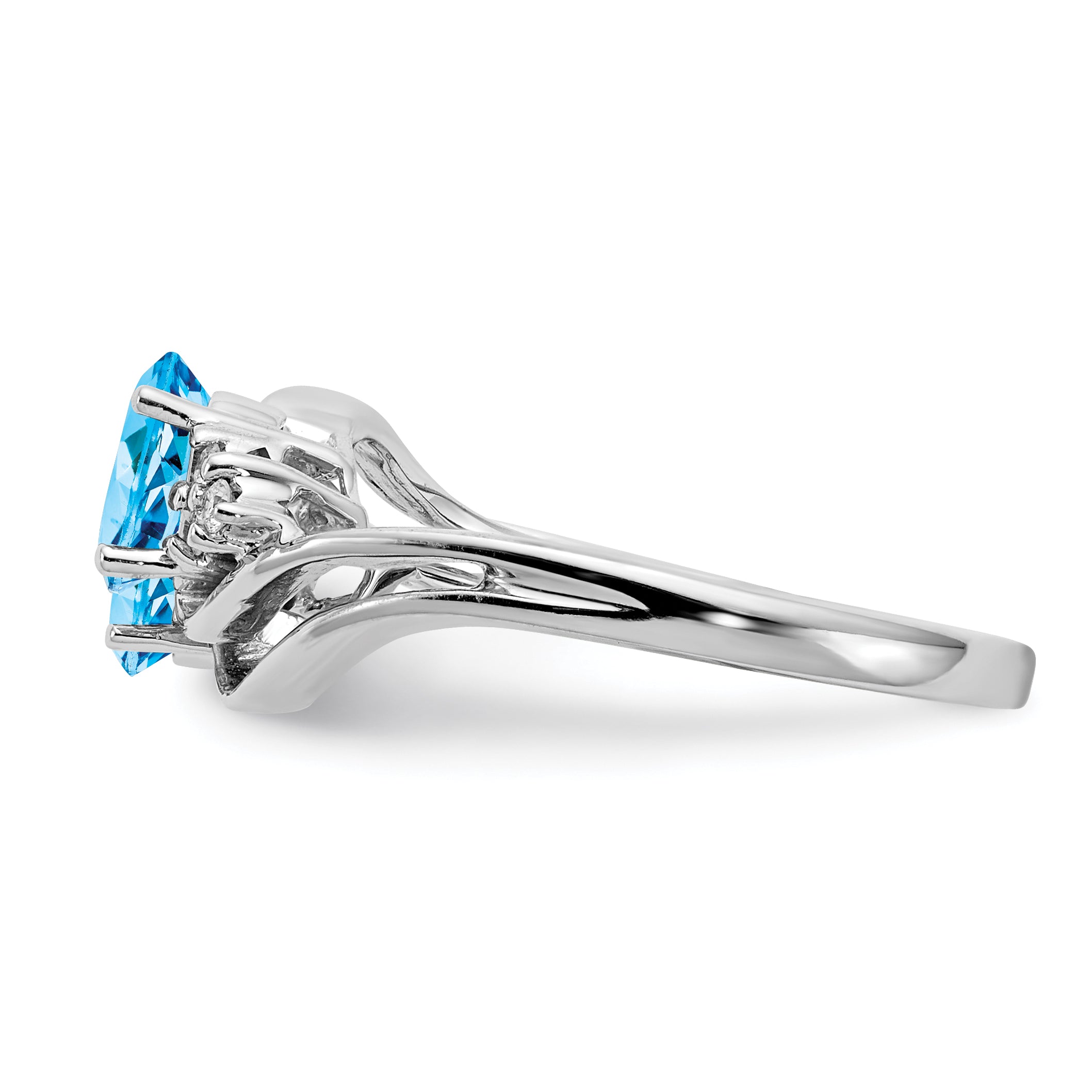 14k White Gold 6x4mm Oval Blue Topaz AA Diamond ring