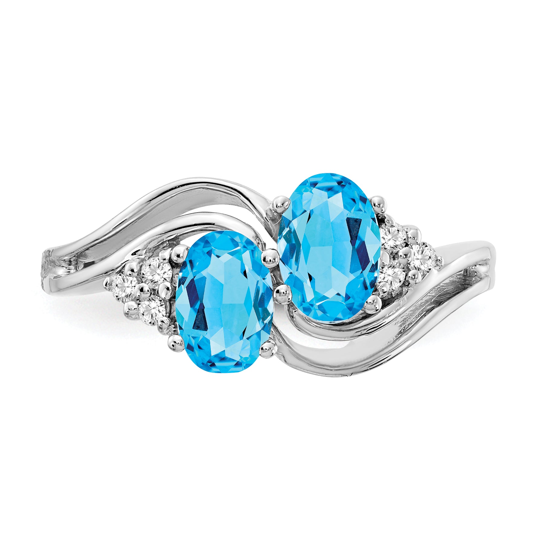 14k White Gold 6x4mm Oval Blue Topaz AA Diamond ring