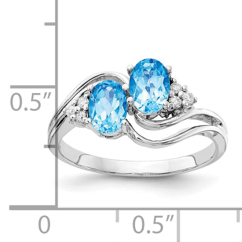 14k White Gold 6x4mm Oval Blue Topaz AA Diamond ring