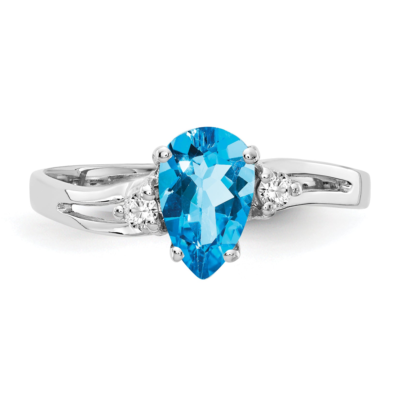 14k White Gold 7x5mm Pear Blue Topaz AA Diamond ring