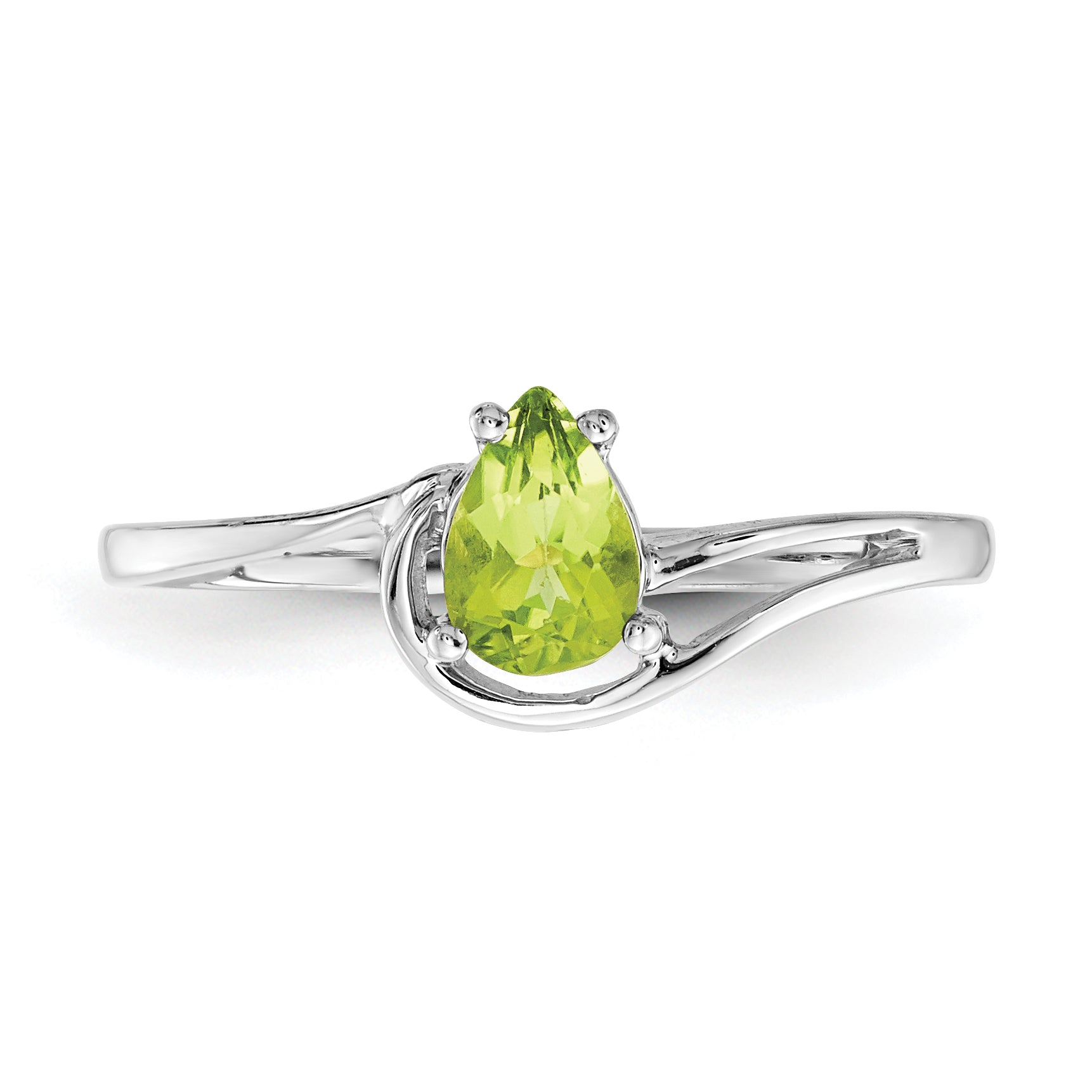 14k White Gold 6x4mm Pear Peridot ring