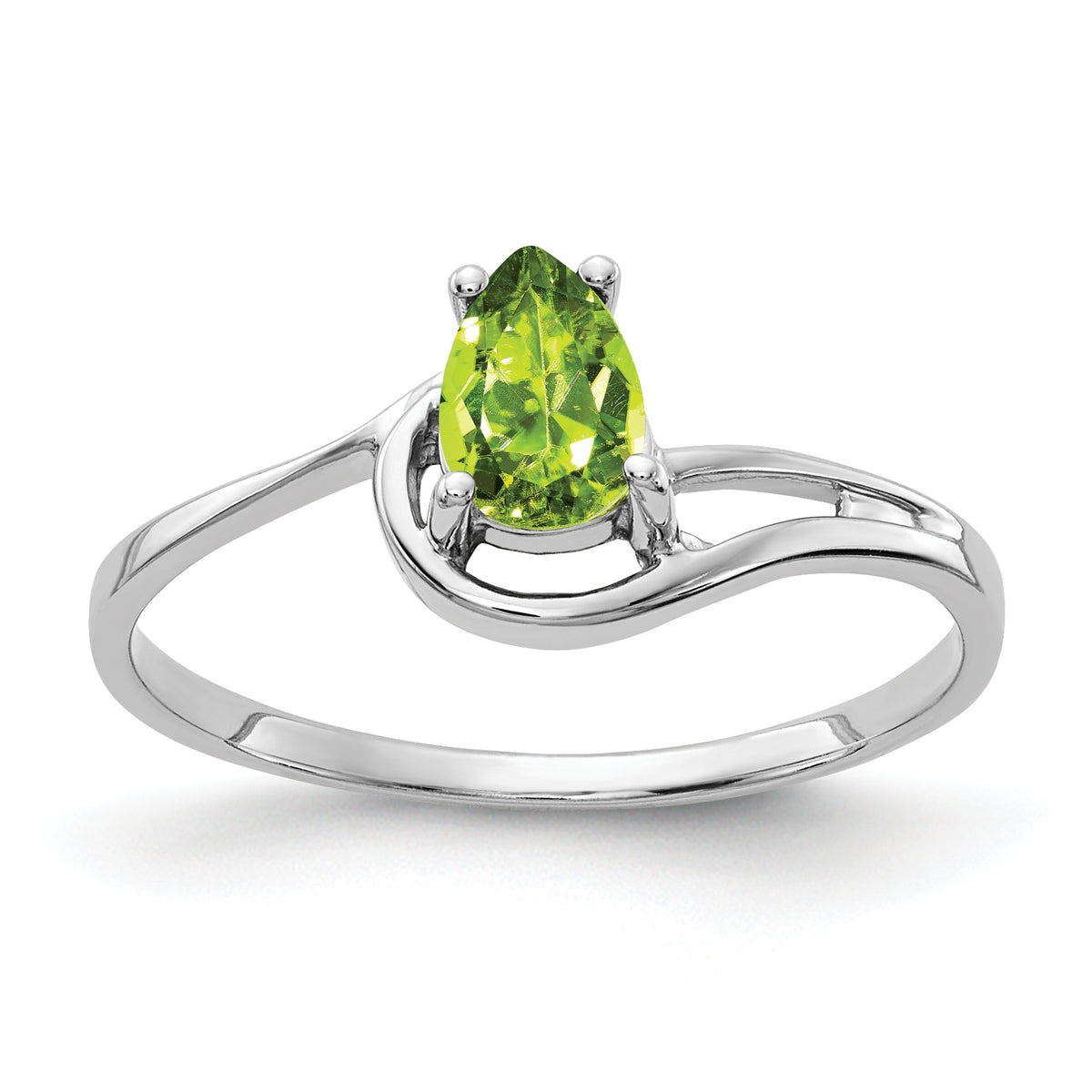 14k White Gold 6x4mm Pear Peridot ring