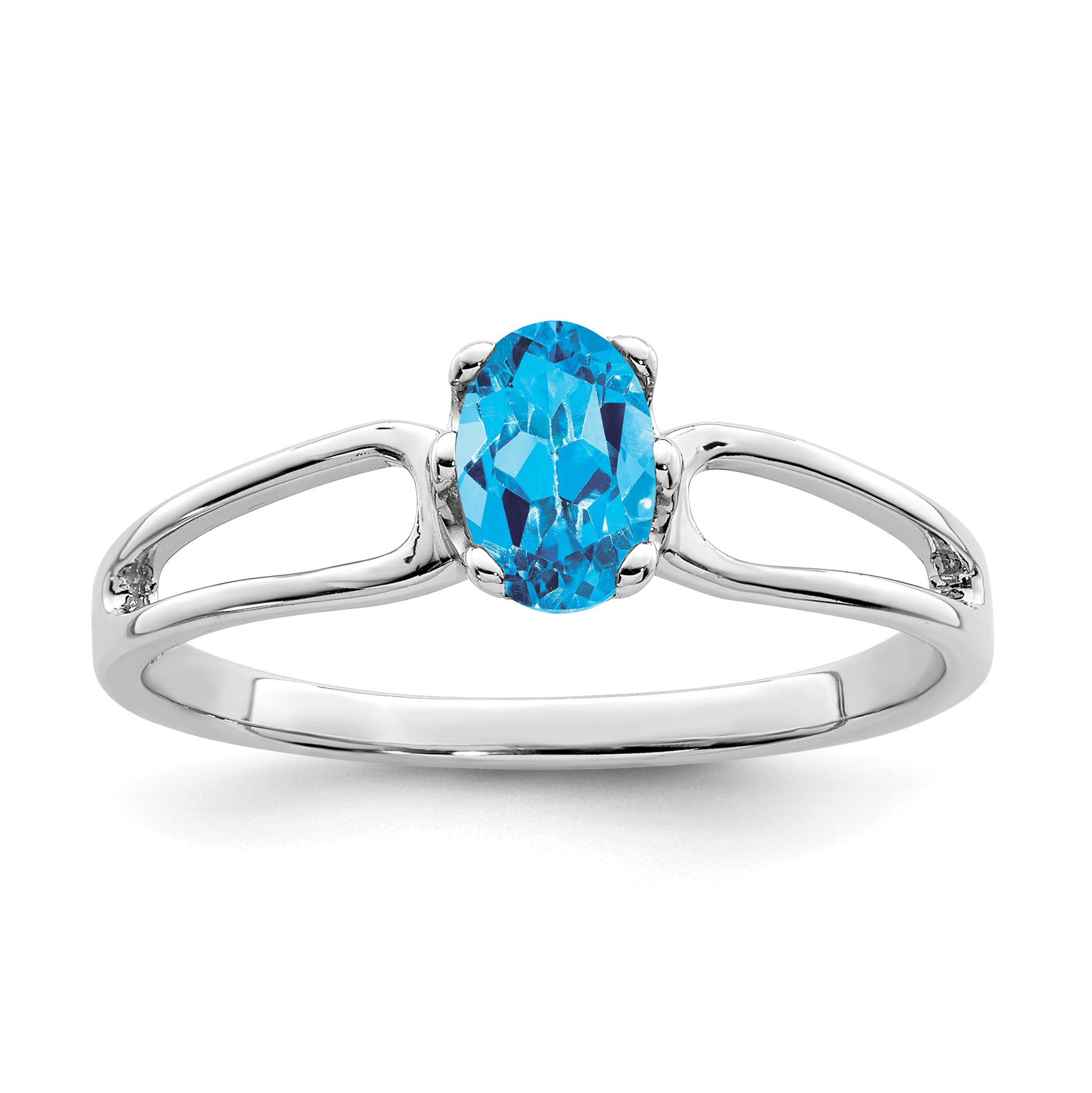 14k White Gold 6x4mm Oval Blue Topaz ring