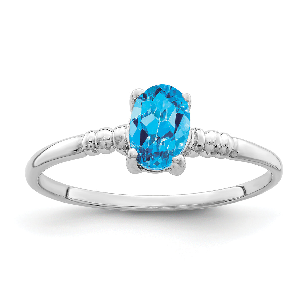 14k White Gold 6x4mm Oval Blue Topaz ring