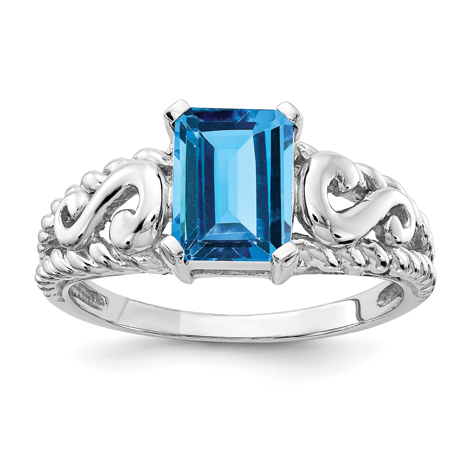 14k White Gold 8x6mm Emerald Cut Blue Topaz ring