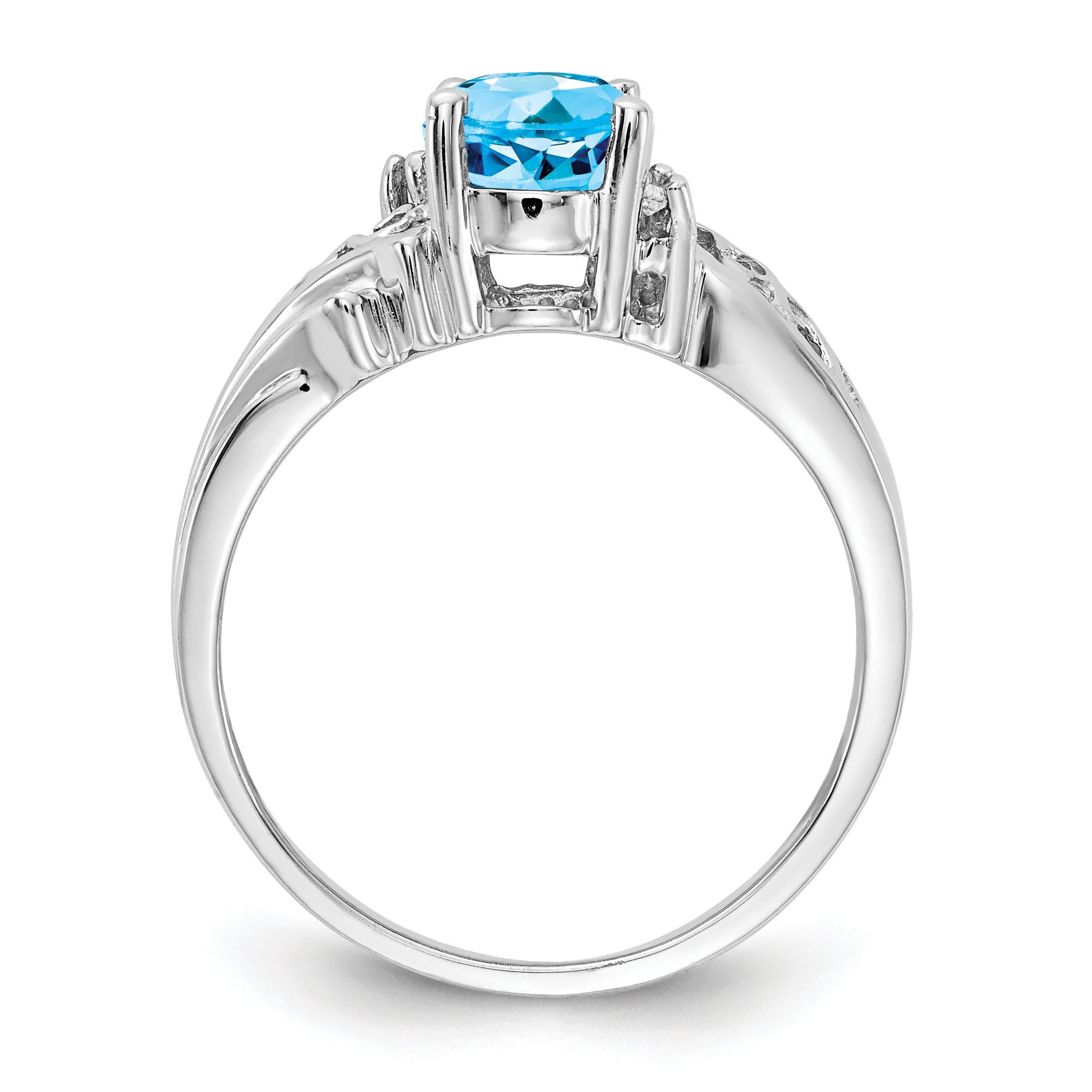 14k White Gold 8x6mm Oval Blue Topaz AA Diamond ring