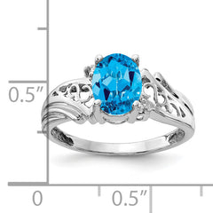 14k White Gold 8x6mm Oval Blue Topaz AA Diamond ring