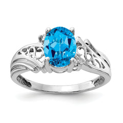 14k White Gold 8x6mm Oval Blue Topaz AA Diamond ring