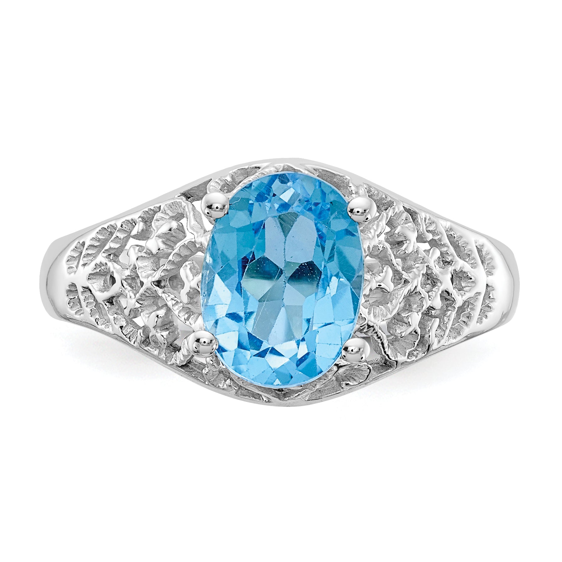 14k White Gold 8x6mm Oval Blue Topaz ring