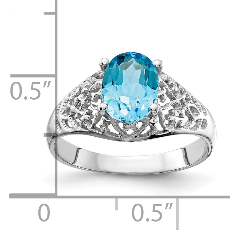 14k White Gold 8x6mm Oval Blue Topaz ring