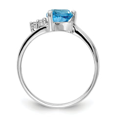 14k White Gold 6mm Blue Topaz AA Diamond ring